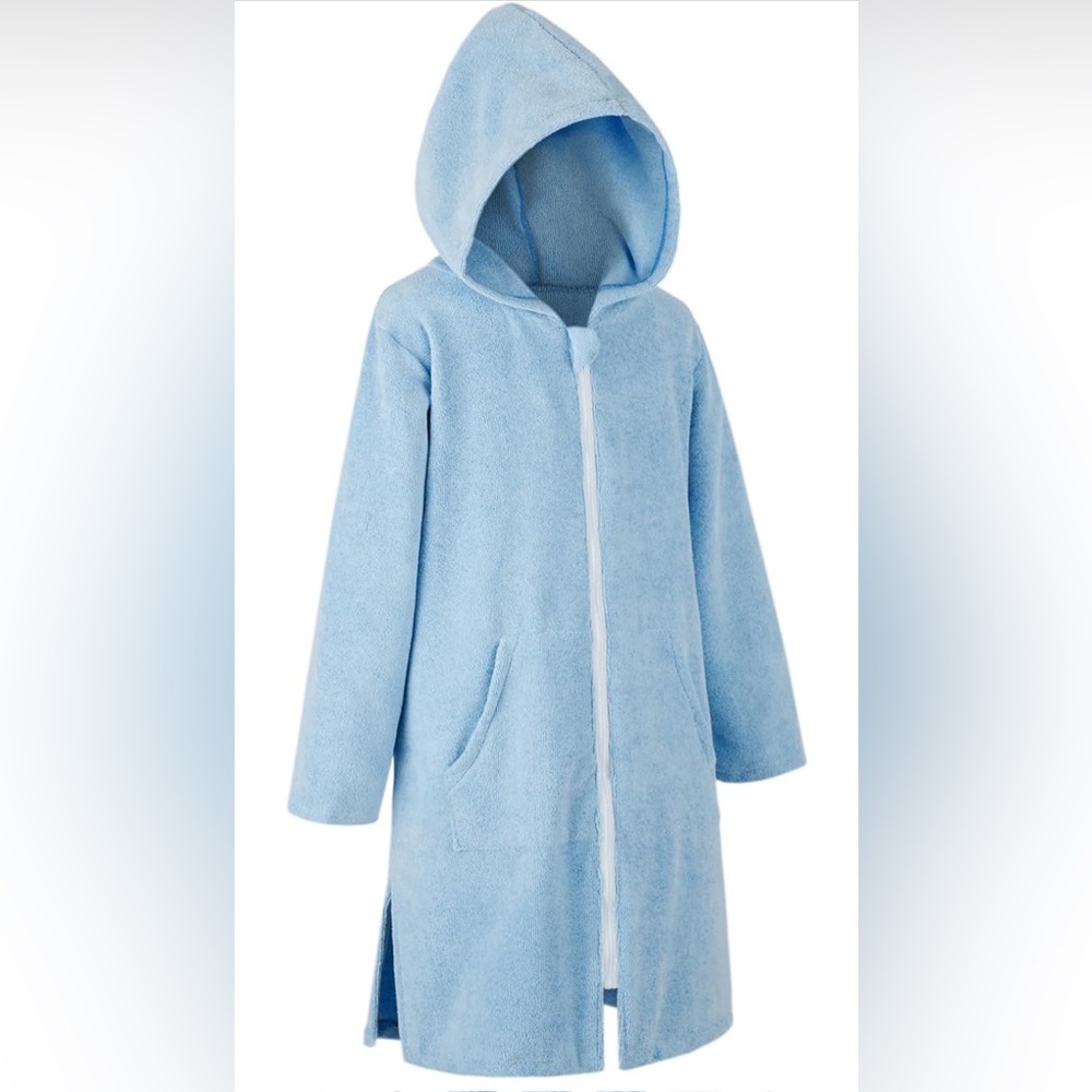 Towel Poncho for Kid, Beach Cover Up with Hood Zip Pocket, Swim Changing Robe